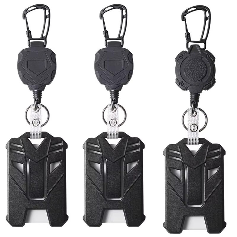 Taktischer Karabiner Schlüsselbund mit versenkbarer ID-Halter Reel und Schnalle in Schwarz - Bild 2