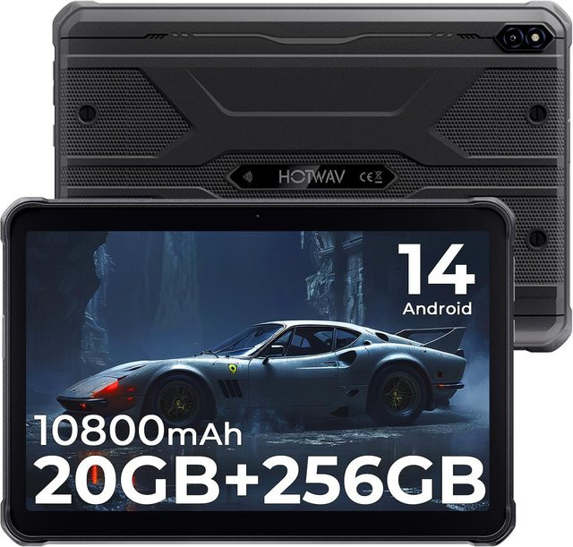 HOTWAV R10 Pro Robustes Tablet Schwarz mit Android 14, 256 GB Speicher, 8 GB RAM, 10,1 Zoll HD+ Display, 10800mAh Akku, Dual-SIM 4G und GPS - Bild 1