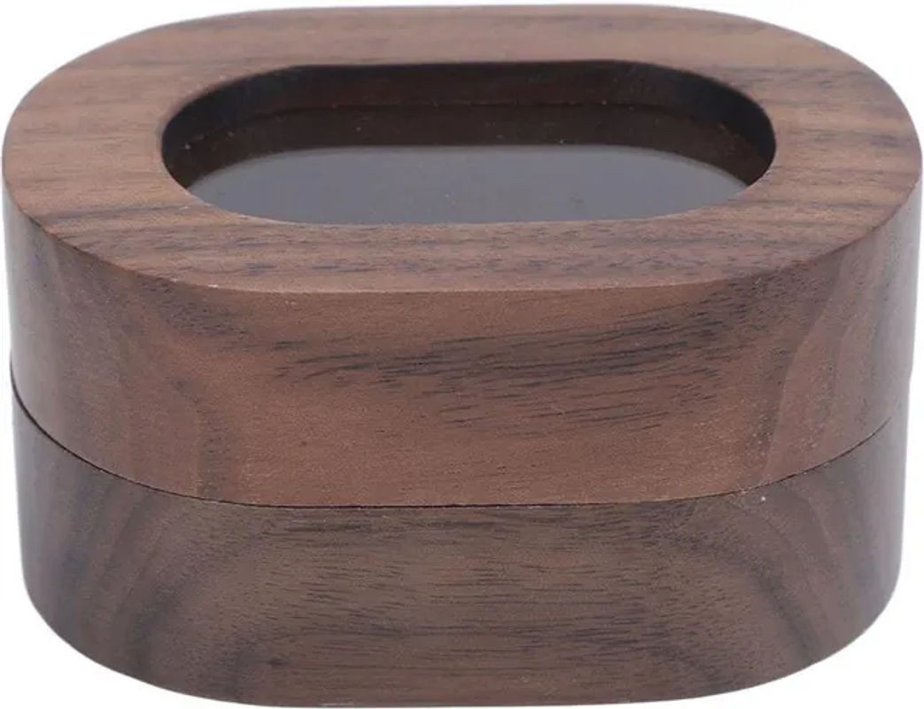 Neoglint Ringbox aus Holz in Braun mit ovalem Acrylfenster im Vintage-Design für Hochzeiten und Verlobungen - Bild 1