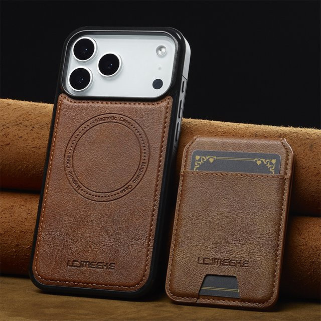 Magnetische Leder-Handyhülle mit abnehmbarem Kartenfach für Apple iPhone 17 Air 16 15 14 13 12 11 Pro Max XS XR X 7 8 Plus in Schwarz oder Braun - Bild 1