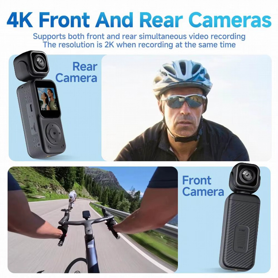VRIG 4K Dual Lens WIFI Action Kamera mit 180 Grad drehbarem Objektiv und Anti-Shake Funktion in Schwarz - Bild 2