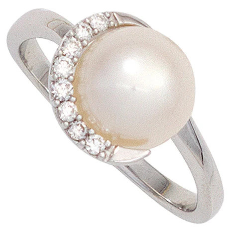 Colfem Ring 585 Weißgold, Perle, Diamant, Brillanten, Damen, Ringgröße 54 - Bild 1