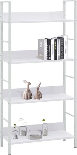vidaXL Bücherregal mit 4 Regalböden in Weiß, Industrial Design aus Holzwerkstoff und Metall, B/T/H: 60 x 27,6 x 124,5 cm - Bild 1