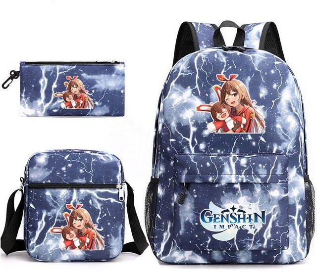 3-teiliges Schulrucksack-Set in Blau aus Oxford-Stoff mit Schultasche, Schultergurt und Federmäppchen - Bild 1