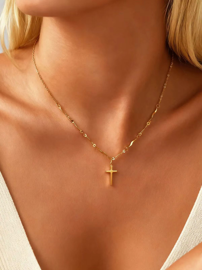prjewel Halskette mit Kreuzanhänger, Edelstahl, Gold, Damen - Bild 3