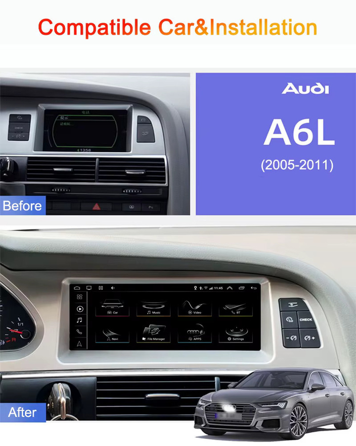 Bonroad Drahtloser Multimedia Player mit CarPlay und Android Auto für Audi A6 C6 4F 2005-2012 MMI 2G 3G in Schwarz mit Bluetooth und GPS - Bild 2