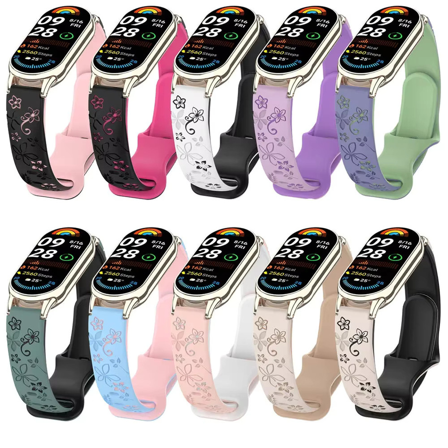 CAOWTAN Uhrenarmband Silikon, Blumengravur, Xiaomi Band 9 NFC, Xiaomi Band 8 NFC - Bild 2