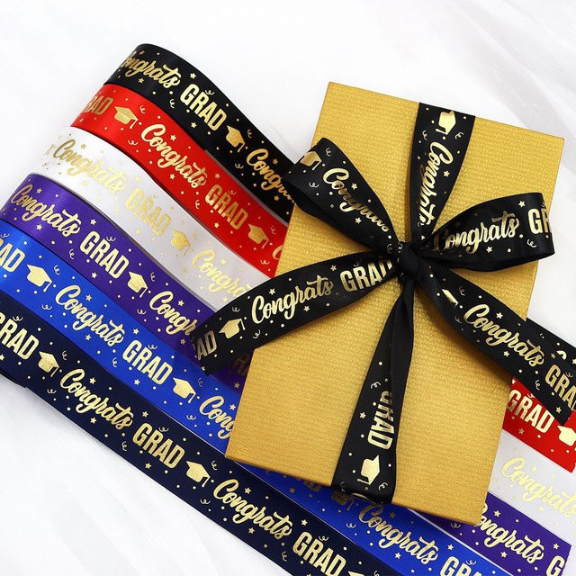 Dekorationsband für Abschlussfeiern und Partys, 1 Rolle Geschenkverpackungsband in Schwarz und Multicolour, 5 Yards DIY-Schleifenband aus Textil - Bild 1