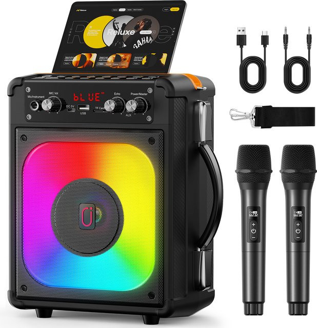 FanFun TX06 Karaoke-Maschine in Schwarz mit 2 kabellosen Mikrofonen und Bluetooth-Funktion - Bild 1