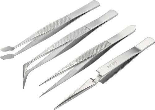 Basetech BT-2108046 Pinzetten-Set 4teilig aus Edelstahl in Silber - Bild 1