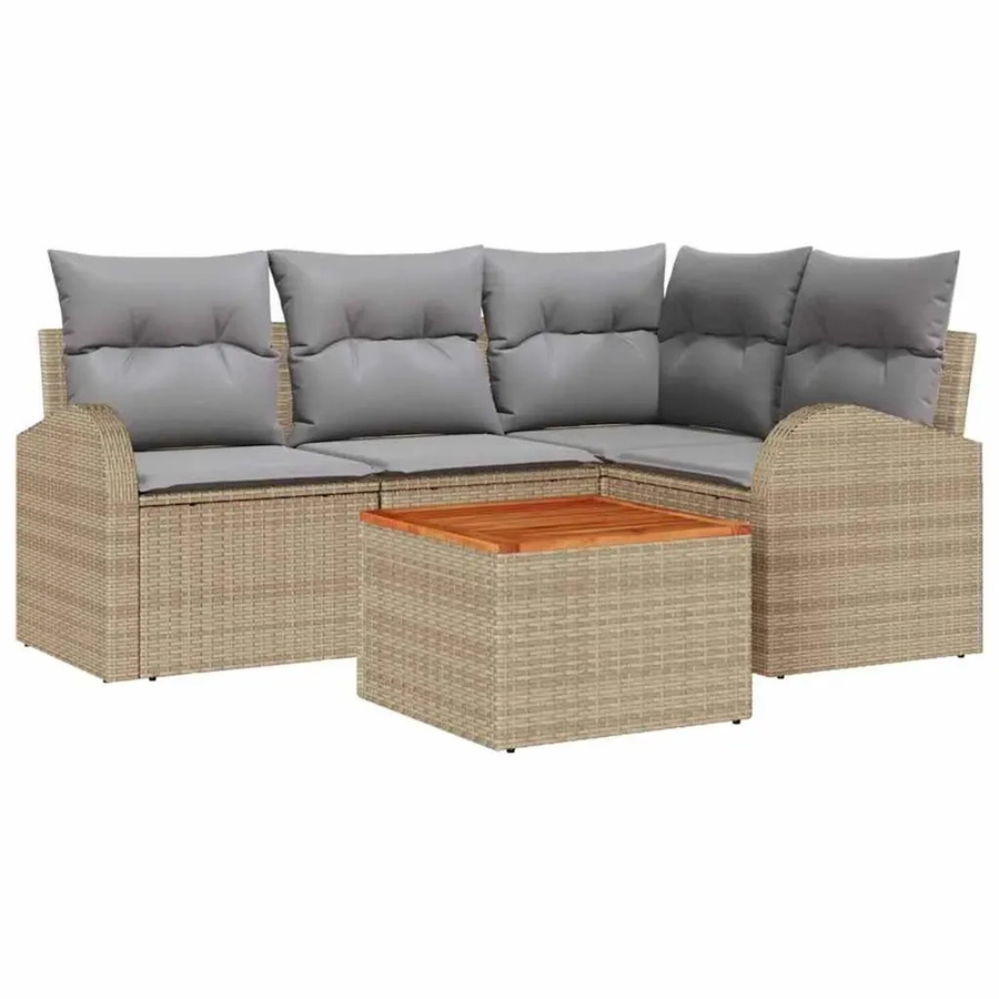 vidaXL Garten-Sofa-Set 5-teilig in Beige und Hellgrau mit L-Form, Polster-Gartenmöbel aus Polyrattan und pulverbeschichtetem Stahl mit Stauraumfunktion und Gartentisch - Bild 2
