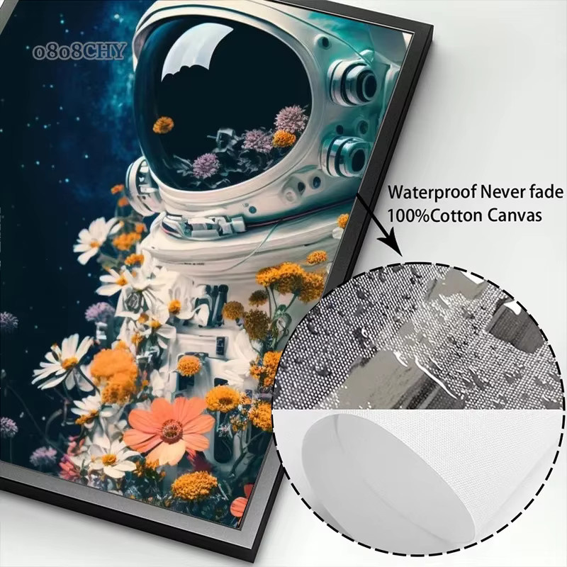 Potdemiel Leinwandgemälde Astronaut in Blumen Modernes Wandbild mit Kosmonaut und Planeten als Dekoration für Kinderzimmer in Mehrfarbig - Bild 5