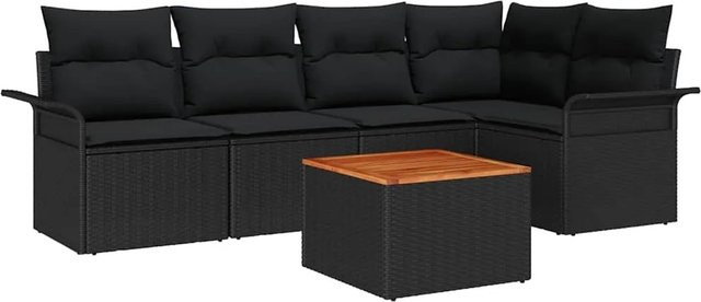 vidaXL Garten-Sofa-Set 6-teilig aus Polyrattan in Schwarz mit L-Form, Eckelementen und Couchtisch inklusive Polsterkissen - Bild 1
