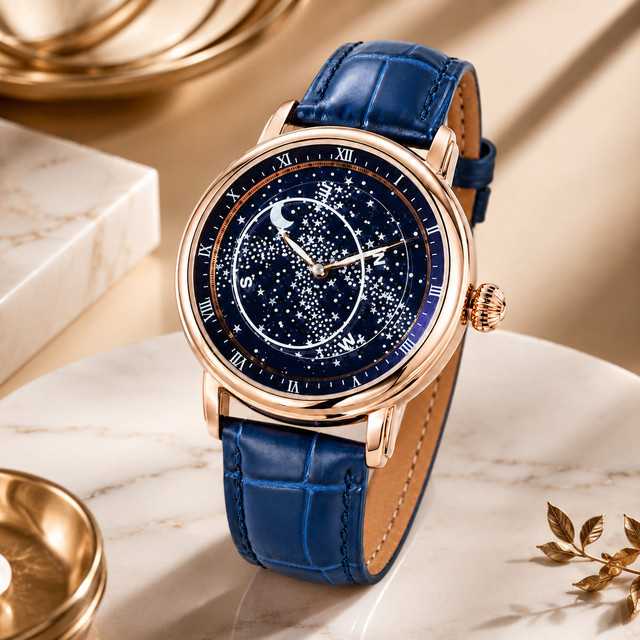 OBLVLO Automatik-Armbanduhr, Edelstahl, Leder, Blau, Herren - Bild 1