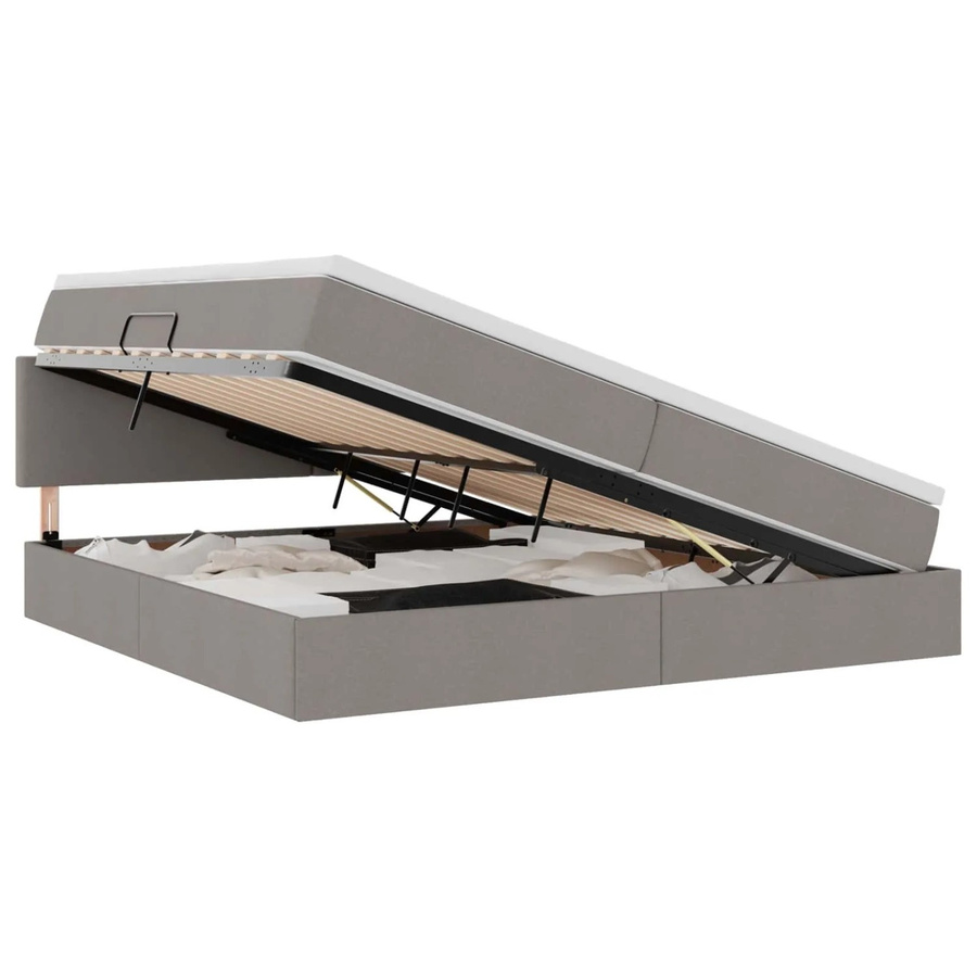 vidaXL Stauraumbett mit Matratze in Taupe, modernes Polsterbett mit Lift-up-Funktion, B/T/H: 200 x 200 x 203 cm - Bild 2