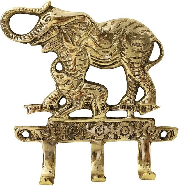 Wandgarderobe Elefant in Messing Gold mit 3 Haken, B/H: 14 x 14,5 cm - Bild 1
