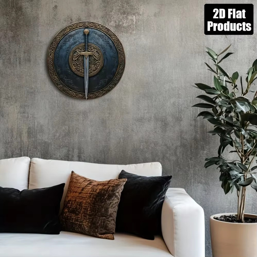 CIFBUY Wanddekoration aus Aluminium mit Schildschwert in Bronze und Braun - Bild 2
