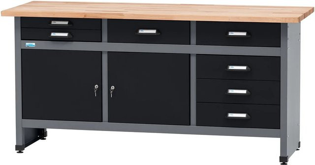 Küpper Werkbank mit 2 Türen und 7 Schubladen in Schwarz-Hellgrau, B/T/H: 170 x 60 x 84 cm - Bild 1
