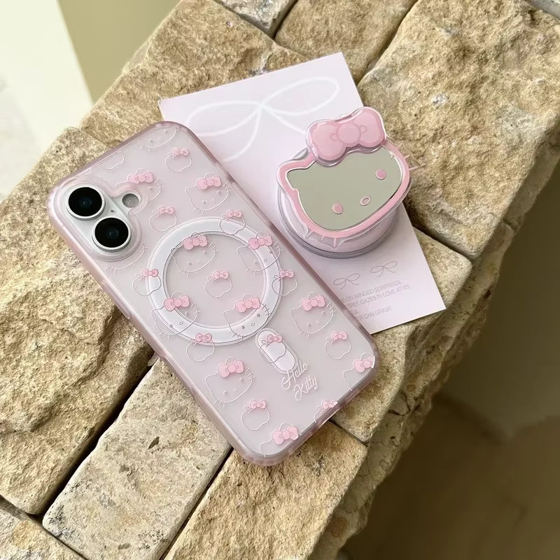 Sanrio Hello Kitty Handyhülle mit magnetischem Spiegelgriff und MagSafe Wireless Charging für iPhone 16 15 14 13 12 Pro Max in Pink - Bild 3