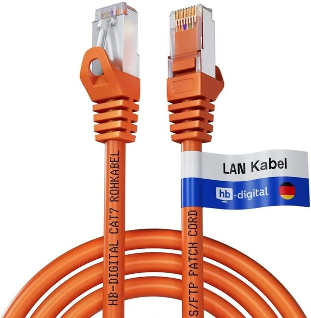 hb-digital LAN Kabel CAT 7 Rohkabel RJ45 S/FTP PiMF LSZH AWG 26 Orange, Länge: 0,25 m - Bild 1