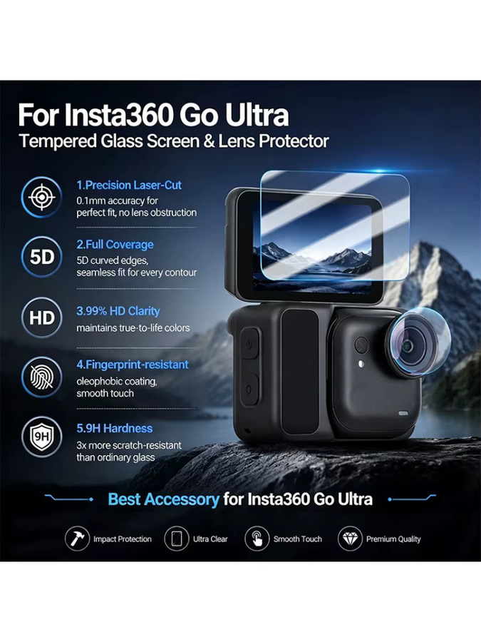 Insta360 Go Ultra Displayschutzfolie aus 9H HD gehärtetem Glas, transparent und kratzfest - Bild 5