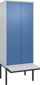 C+P PSA Doppel-Spind Classic PLUS Sitzbank mit 2 Abteilen und Zylinderschloss, B/T/H: 212 x 80 x 81,5 cm, Kunststoff-Sitzfläche in Grau und Blau - Bild 1