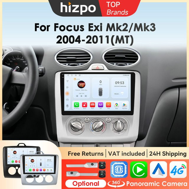 Hizpo 9 Zoll Multimedia Android Autoradio mit CarPlay und 4G WIFI für Ford Focus MK2 2004-2011 2 Din Stereo Player - Bild 1