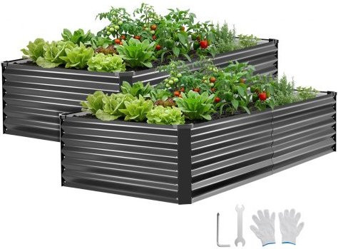 VEVOR 2er-Pack Hochbeet aus verzinktem Stahl in Grau, Rechteckiges Gartenbeet für Gemüse und Blumen, B/T/H: 203 x 102 x 46 cm - Bild 1