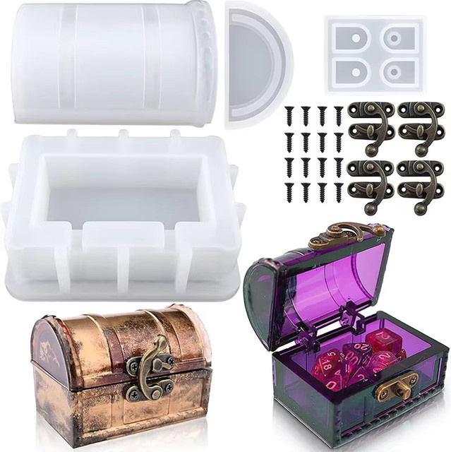 Transparentes Silikonform-Set für DIY Aufbewahrungsboxen in Schatztruhen-Design zur Herstellung von Schmuckorganizern aus Harz, Gips oder Ton - Bild 1