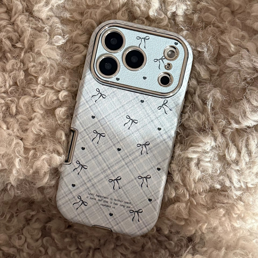 MUQGEW iPhone Handyhülle mit koreanischem Retro Plaid Grid Muster und Bowknot in Ledertextur, Stoßfestes Soft Cover, Multicolour - Bild 3