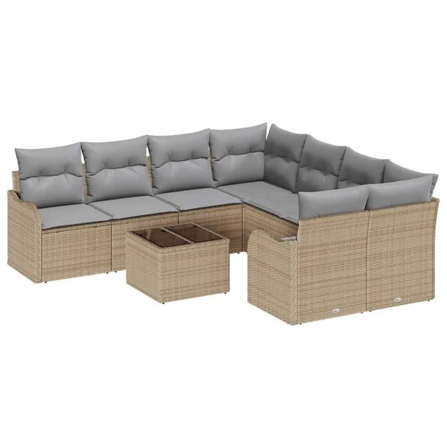 vidaXL Gartensofa-Set 9-tlg. in L-Form mit Kissen und integriertem Stauraum, Beige und Grau - Bild 2