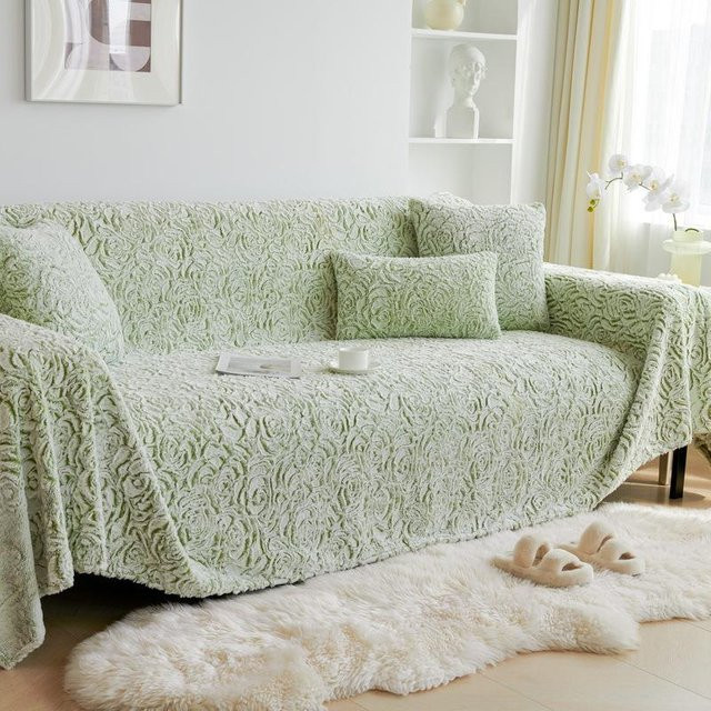 Super Six Rosenplüsch-Sofahandtuch aus Flanell, rutschfester Sofabezug mit floralem Design, B/B: 180 x 130 cm - Bild 1