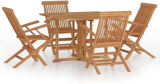 vidaXL 5-tlg Garten-Essgruppe aus Massivholz Teak Modell 21, braun, klappbar - Bild 1