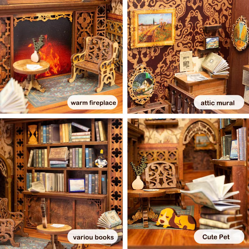 Cutebee DIY Buchnischen-Miniatur-Set, Puppenhaus-Modell, Holz, Fantasy - Bild 3
