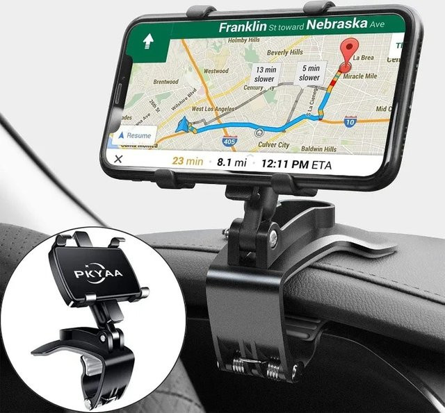 Mobiler Clip-Ständer für das Auto mit 360-Grad-Drehung, Handy-Halter für 4 bis 7 Zoll, Schwarz - Bild 1