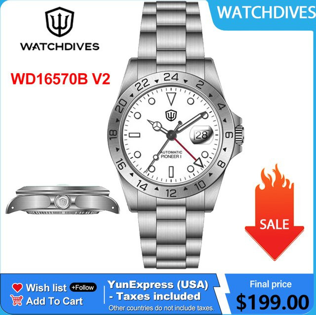 Watchdives GMT-Taucheruhr, Automatik, Edelstahl, 38 mm, Silber, Unisex - Bild 1