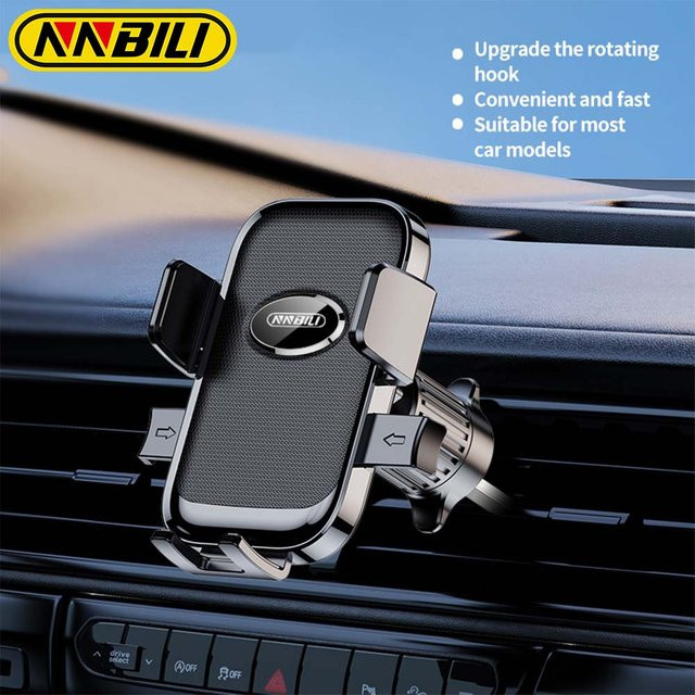 NNBILI Universelle Auto-Handyhalterung mit Hakenclip für Lüftungsschlitze, 360 Grad drehbar, Schwarz - Bild 1