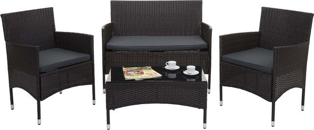 MCW Poly-Rattan Garten-Garnitur F55 in Braun mit dunkelgrauen Sitzpolstern - Bild 1