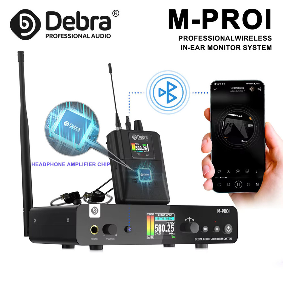 Debra M-PROI Professionelles kabelloses In-Ear-Monitorsystem in Schwarz mit Bluetooth, 24 Bit/44,1 kHz und 7 ms Latenz (560–690 MHz) - Bild 6