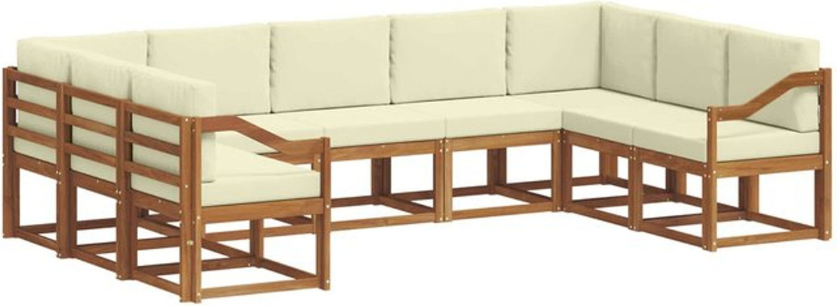 Modernes Outdoor-Sofagarnitur Set aus Akazie mit 9-teiligen Kissen in Natur und Beige von vidaXL - Bild 1