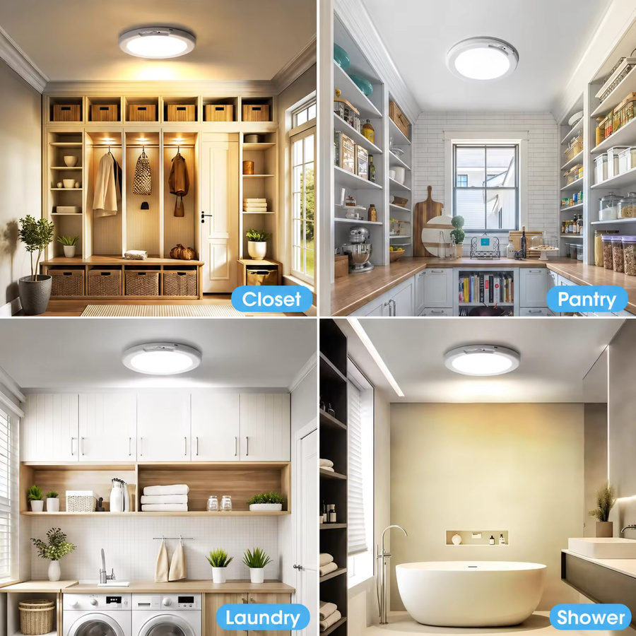 Pzsunly Runde LED-Deckenleuchte mit Bewegungssensor und Fernbedienung, Magnetische USB-Aufladbare Nachtlampe in Weiß für Treppen, Schlafzimmer und Schrank - Bild 2
