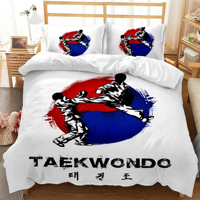 Bettwäsche-Set Your Warm Home mit Taekwondo-Verteidigungstechniken, 3-teilig aus Polyester, Farbe: Weiß, B/H: 180 x 210 cm, inklusive Kissenbezüge 50 x 70 cm - Bild 1