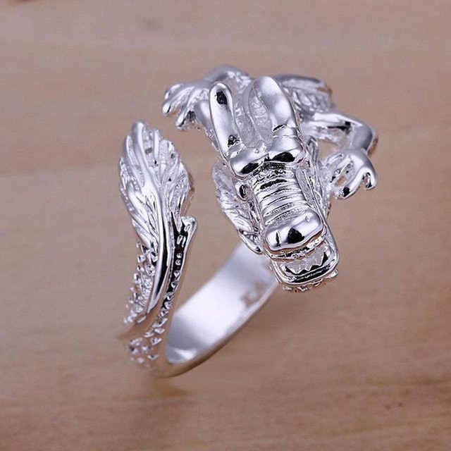Ring Drachen Design, Silber, Zinklegierung, Unisex - Bild 1