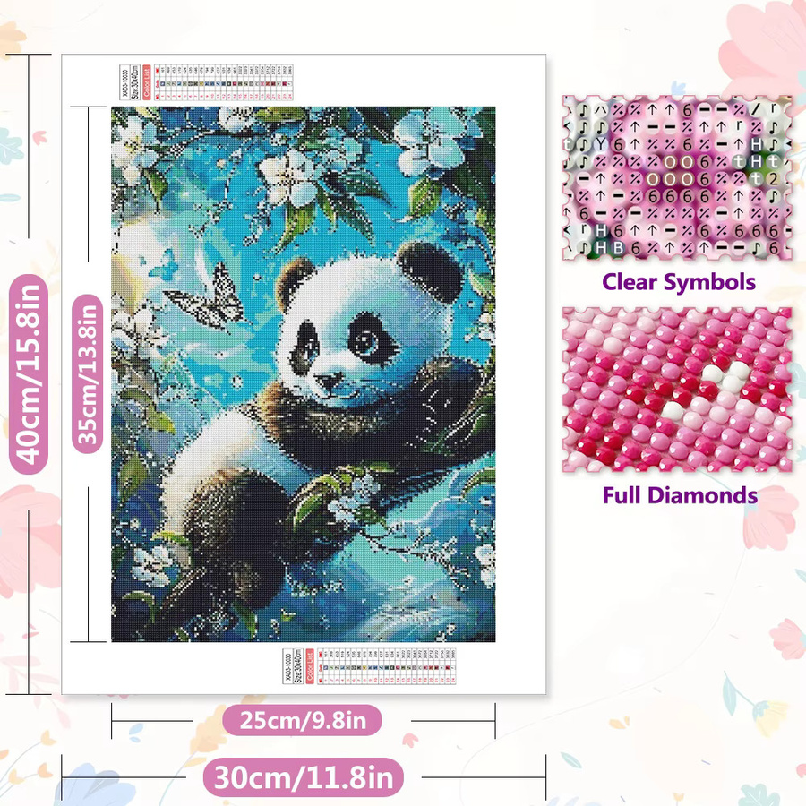 EverShine Diamant-Gemälde Panda DIY Mosaik-Set mit Schmetterling und Blumen für Erwachsene - Bild 2