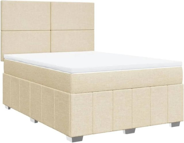 vidaXL Boxspringbett mit Matratze in Creme, Hybridbett mit Taschenfederkern, USB-Ladeanschluss und Unterbettbeleuchtung, B/T/H: 140 x 190 x 144 cm - Bild 1