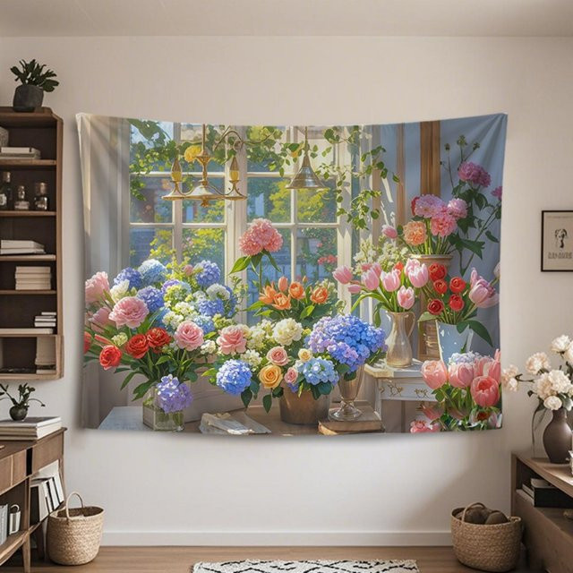 VIKAMA Wandteppich mit floralem Vintage-Blumenmuster, Mehrfarbig, B/H: 90 x 60 cm - Bild 1