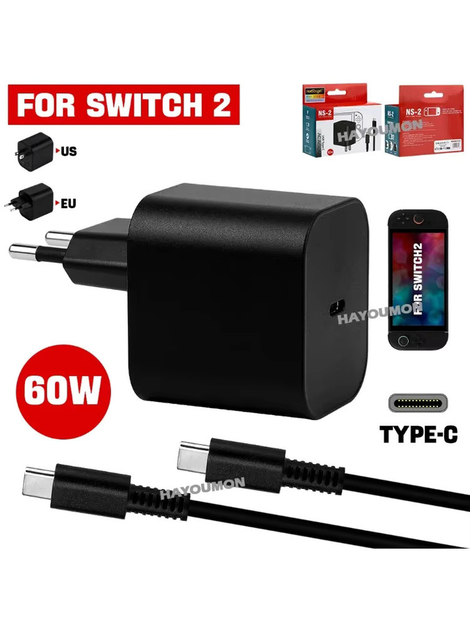 Pogopirate 60 W AC Adapter mit USB-C Typ C Schnellladegerät für Nintendo Switch, Schwarz - Bild 5