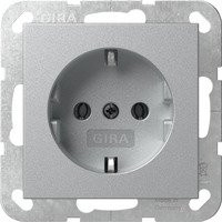 Gira Steckdose Typ F mit Schutzkontakt in Silber, 16 Ampere, 250 Volt, bündig montiert mit Schraubklemmen und geerdetem Tragring - Bild 1
