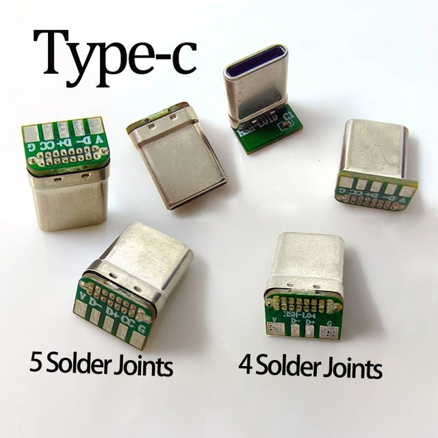 JCD USB-C Stecker mit 90 Grad Winkel und 4/5 Lötpunkten für Schnellladung in Silber - Bild 1