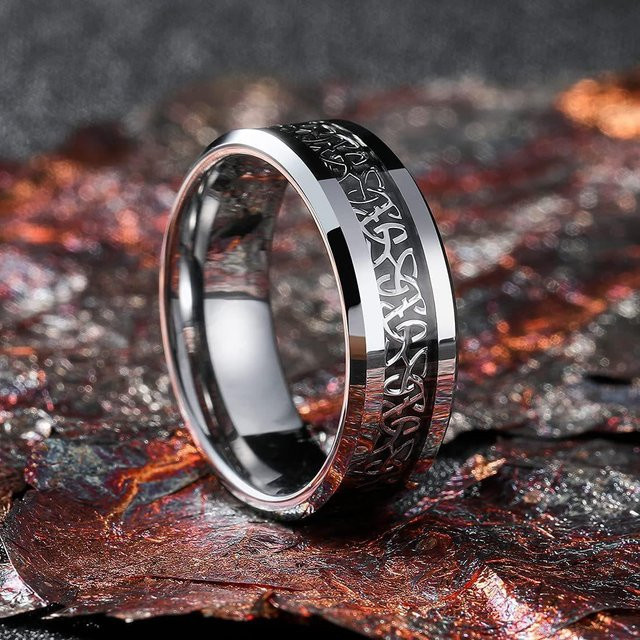 Fidget Spinner Ring Wikinger Schrift, Edelstahl, Schwarz, Unisex - Bild 1